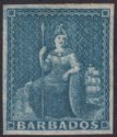 Click for more photos and details Barbados 1852 QV Britannia unissued Slate-Blue Imperf Mint SG5a cat £28
