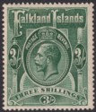 Click for more photos and details Falkland Islands 1923 KGV 3sh Slate-Green Mint SG80 cat £100 TONED