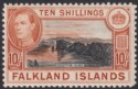 Click for more photos and details Falkland Islands 1938 KGVI 10sh Black and Orange-Brown Mint SG162 cat £200