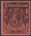 Click for more photos and details Falkland Islands 1914 KGV £1 Black on Red Mint SG69 cat £550