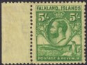 Click for more photos and details Falkland Islands 1929 KGV Whale + Penguins 5sh Green on Yellow Mint SG124 c£100