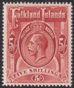 Click for more photos and details Falkland Islands 1912 KGV 5sh Deep Rose-Red Mint SG67 cat £130