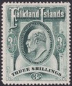 Click for more photos and details Falkland Islands 1904 KEVII 3sh Green Mint SG49 cat £190