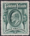 Click for more photos and details Falkland Islands 1907 KEVII 3sh Deep Green Mint SG49b cat £160