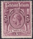 Click for more photos and details Falkland Islands 1914 KGV 5sh Reddish Maroon Mint SG67a cat £350