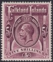 Click for more photos and details Falkland Islands 1916 KGV 5sh Maroon Mint SG67b cat £140