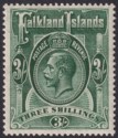 Click for more photos and details Falkland Islands 1923 KGV 3sh Slate-Green Mint SG80 cat £110
