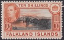 Click for more photos and details Falkland Islands 1949 KGVI 10sh Black and Red-Orange Mint SG162b cat £140