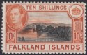 Click for more photos and details Falkland Islands 1949 KGVI 10sh Black and Red-Orange Mint SG162b cat £140