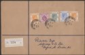 Click for more photos and details Hong Kong 1938 KGVI 25c, 4c x2, 2c, KGV 5c Used on Registered First Day Cover