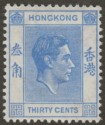 Hong Kong 1950 KGVI 30c Bright Blue Mint SG152