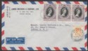 Hong Kong 1953 QEII Coronation 10c x3 + KGVI $1 Used on Airmail Cover to UK
