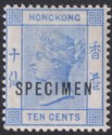 Hong Kong 1900 QV SPECIMEN Overprint 10c Ultramarine Mint SG59s