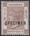 Hong Kong 1901 QV SPECIMEN Overprint 30c Brown Mint SG61s