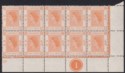 Hong Kong 1954 QEII 5c Orange Plate 1 Corner Block of 10 Mint SG178