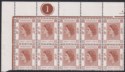Hong Kong 1954 QEII 20c Brown Plate 1 Corner Block of 10 Mint SG181 cat £60