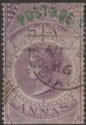 Click for more photos and details India 1866 QV Postage Overprint Revenue 6a Purple Used SG66 cat £150