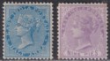 Click for more photos and details India 1874 QV ½a Deep Blue + 9p Pale Mauve Mint SG76 SG78 cat £40