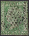 Click for more photos and details India 1854 QV 2a Green Imperf Used SG31 c£65 three close margins diamond dot pmk
