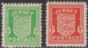 Click for more photos and details Jersey 1941-42 KGVI War Occupation ½d Bright Green + 1d Scarlet Mint cat £16