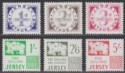 Click for more photos and details Jersey 1969 QEII Postage Due Set Mint SG D1-D6 cat £24 - fault on 5sh