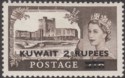 Click for more photos and details Kuwait 1955 QEII Castles Surcharge 2r on 2sh6d Black-Brown Mint SG107