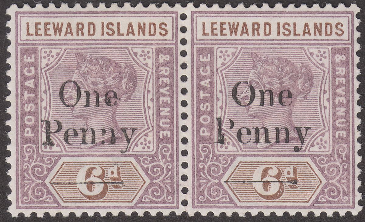 Leeward Islands 1902 QV Surcharge 1d On 6d Pair Narrow O Variety Mint