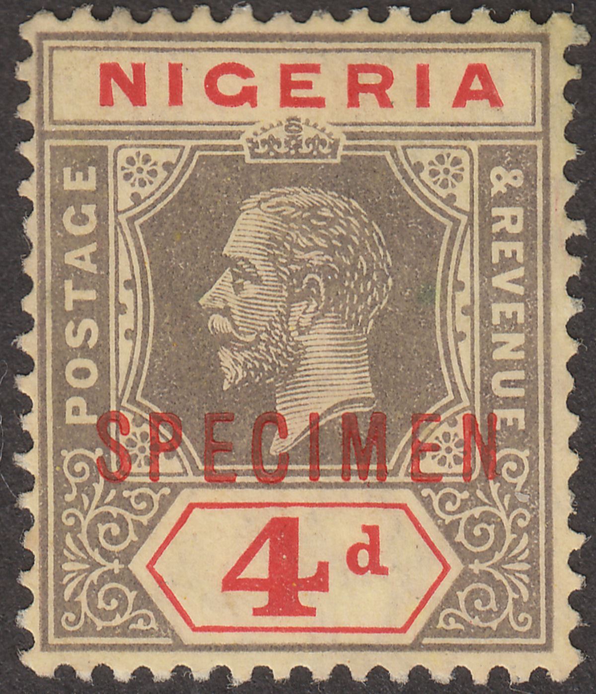 Nigeria Kgv D Black And Red On Deep Yellow Specimen Overprint