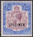 Click for more photos and details Nyasaland 1913 KGV SPECIMEN £10 Purple + Dull Ultramarine Mint SG99s cat £850