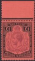 Click for more photos and details Nyasaland 1913 KGV £1 Purple and Black on Red Marginal UM Mint SG98 cat £225