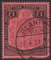 Click for more photos and details Nyasaland 1913 KGV £1 Purple and Black on Red Used SG98 cat £225