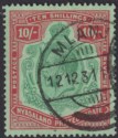 Click for more photos and details Nyasaland 1926 KGV 10sh Green and Red on Pale Emerald Used SG113 cat £150