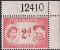Click for more photos and details Nyasaland 1955 QEII Revenue 2d Red Sheet Number Corner Marginal Mint BF22