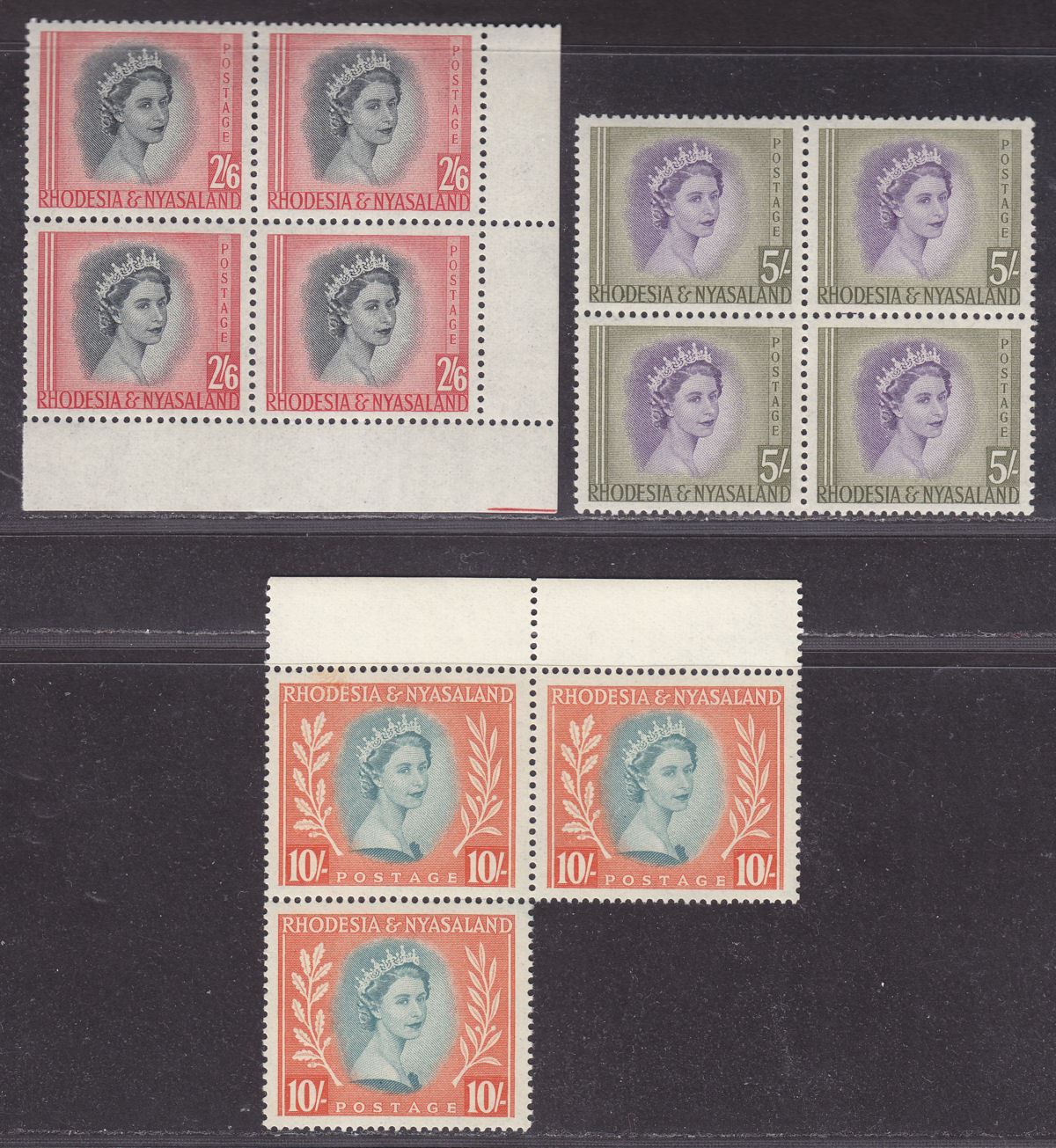 Rhodesia And Nyasaland Qeii Part Block Set To Sh Um Mint Cat