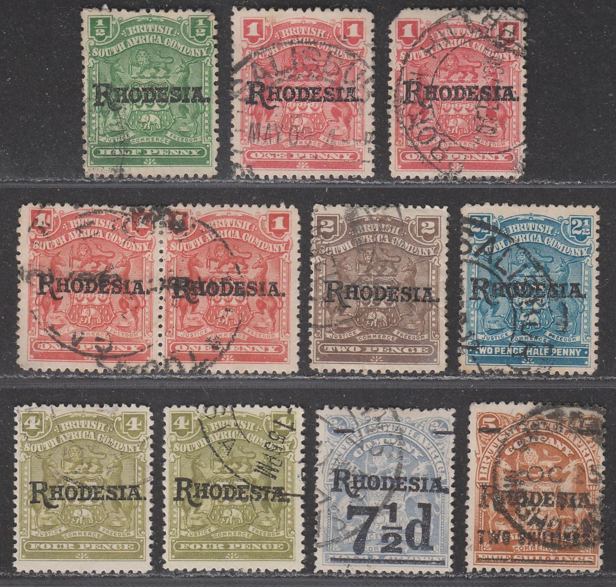 Rhodesia 1909 King Edward VII Mono Arms Overprint Part Set To 4d Used