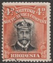 Click for more photos and details Rhodesia 1913 KGV Admiral 4d Black and Orange-Red Die I p15 Used SG216