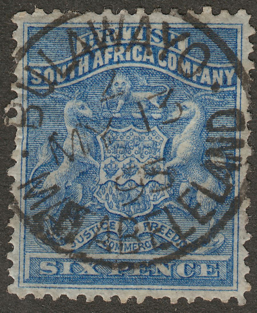 Rhodesia BSAC 1895 QV Arms 6d Blue Used With Bulawayo Code 2 Postmark