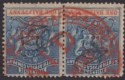 Click for more photos and details Rhodesia 1892 QV BSAC Small Arms ½d Blue + Vermilion Pair Fiscally Used SG18