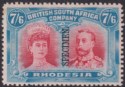 Click for more photos and details Rhodesia 1910 KGV SPECIMEN Double Head 7sh6d Carmine and Light Blue Mint SG161s