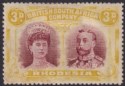 Click for more photos and details Rhodesia 1910 KGV Double Head 3d Claret + Pl Yel-Ochre p15 Mint SG173a cat £4000