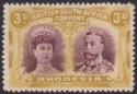 Click for more photos and details Rhodesia 1910 KGV Double Head 3d Maroon and Ochre Mint SG136a cat £60 pos 49