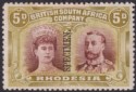 Click for more photos and details Rhodesia 1910 KGV SPECIMEN Double Head 5d Purple-Brn + Olive-Yellow Mint SG141as