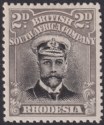 Click for more photos and details Rhodesia 1913 KGV Admiral 2d Black and Grey Die I p14 Mint SG209 cat £20