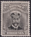Click for more photos and details Rhodesia 1913 KGV Admiral 2d Black Die I p14 Pos 22 Line Below Tie Mint SG209