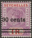 Seychelles 1902 QV 30c Surcharge on 1r Mauve + Red Var Narrow 0 in 30 Mint SG43a