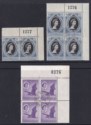 Click for more photos and details Seychelles 1953-54 QEII Coronation 9c, 2c Lilac Blocks with Sheet Numbers Used