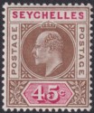 Click for more photos and details Seychelles 1903 KEVII 45c Brown + Carmine watermark Inverted Mint SG53w cat £550