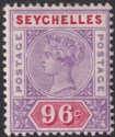 Click for more photos and details Seychelles 1890 QV 96c Mauve and Carmine Die I Mint SG8 cat £70