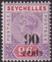 Click for more photos and details Seychelles 1893 QV 90c Surcharge on 96c Mauve and Carmine Mint SG21 cat £80