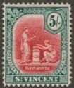St Vincent 1913 KGV 5sh Carmine and Myrtle watermark Reversed Mint SG119x
